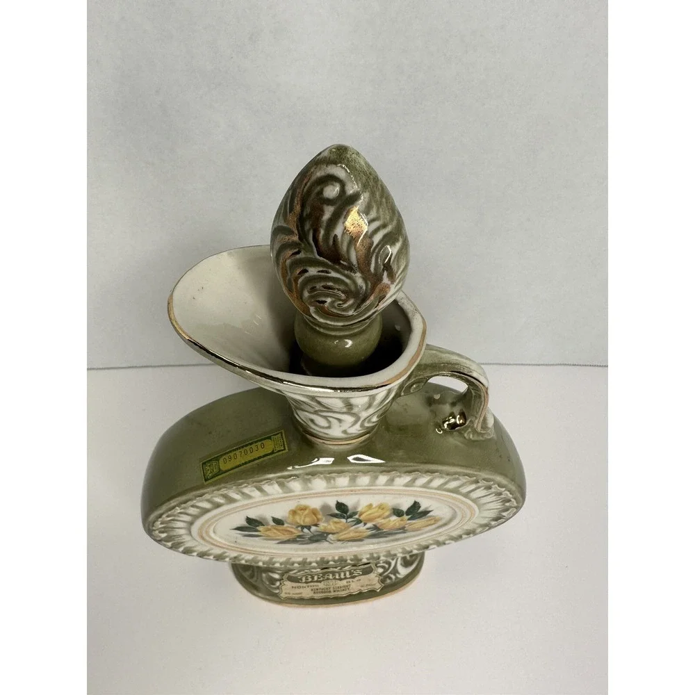 Jim Beam Decanter Pitcher Vintage Floral Yellow Rose Green Gold 4/5‎ Quart